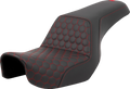 SADDLEMEN Step-Up Seat - Honeycomb - Red Stitching - Dyna '06-'17