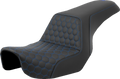 SADDLEMEN Step-Up Seat - Honeycomb - Blue Stitching - Dyna '06-'17