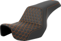 SADDLEMEN Step-Up Seat - Honeycomb - Orange Stitching - Dyna '06-'17