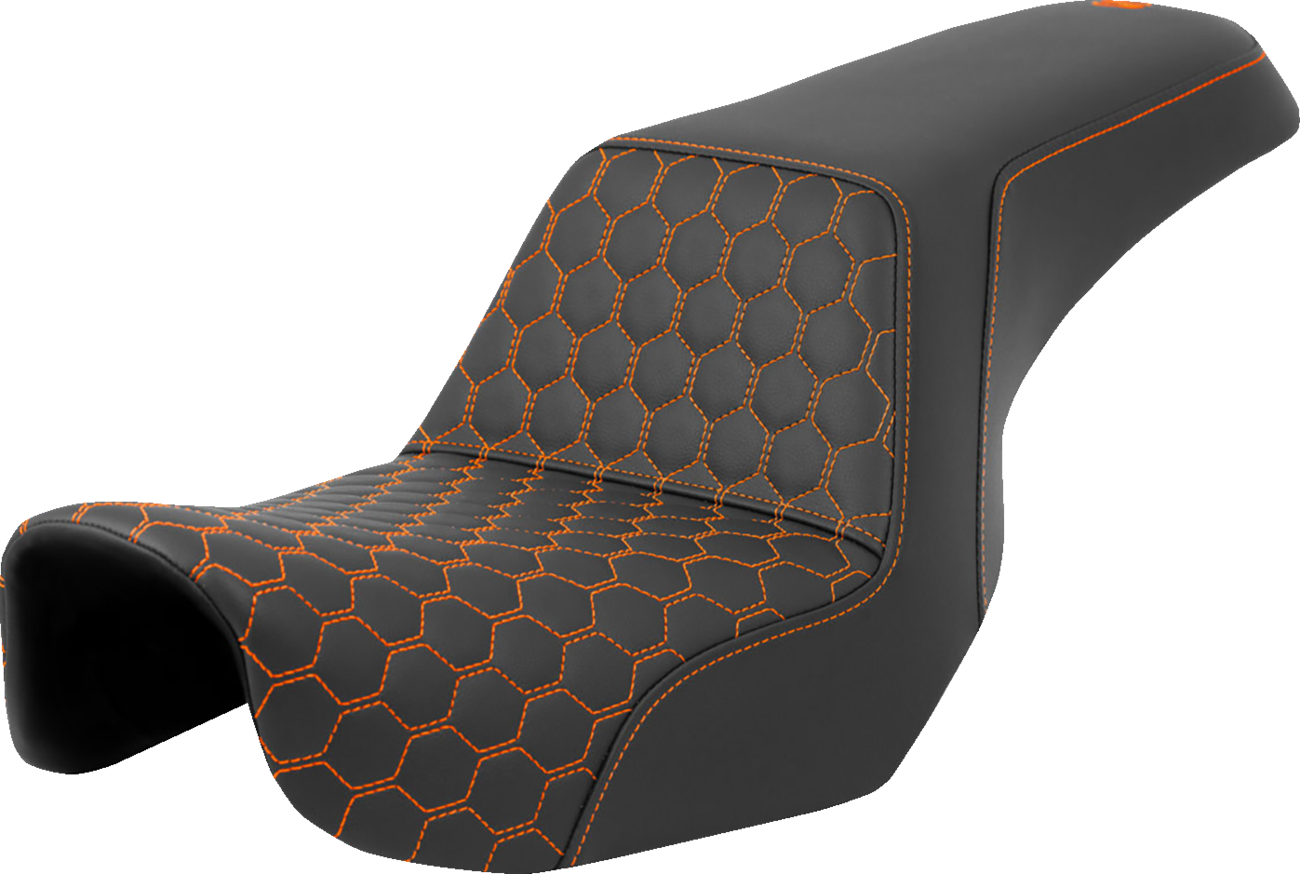 SADDLEMEN Step-Up Seat - Honeycomb - Orange Stitching - Dyna '06-'17