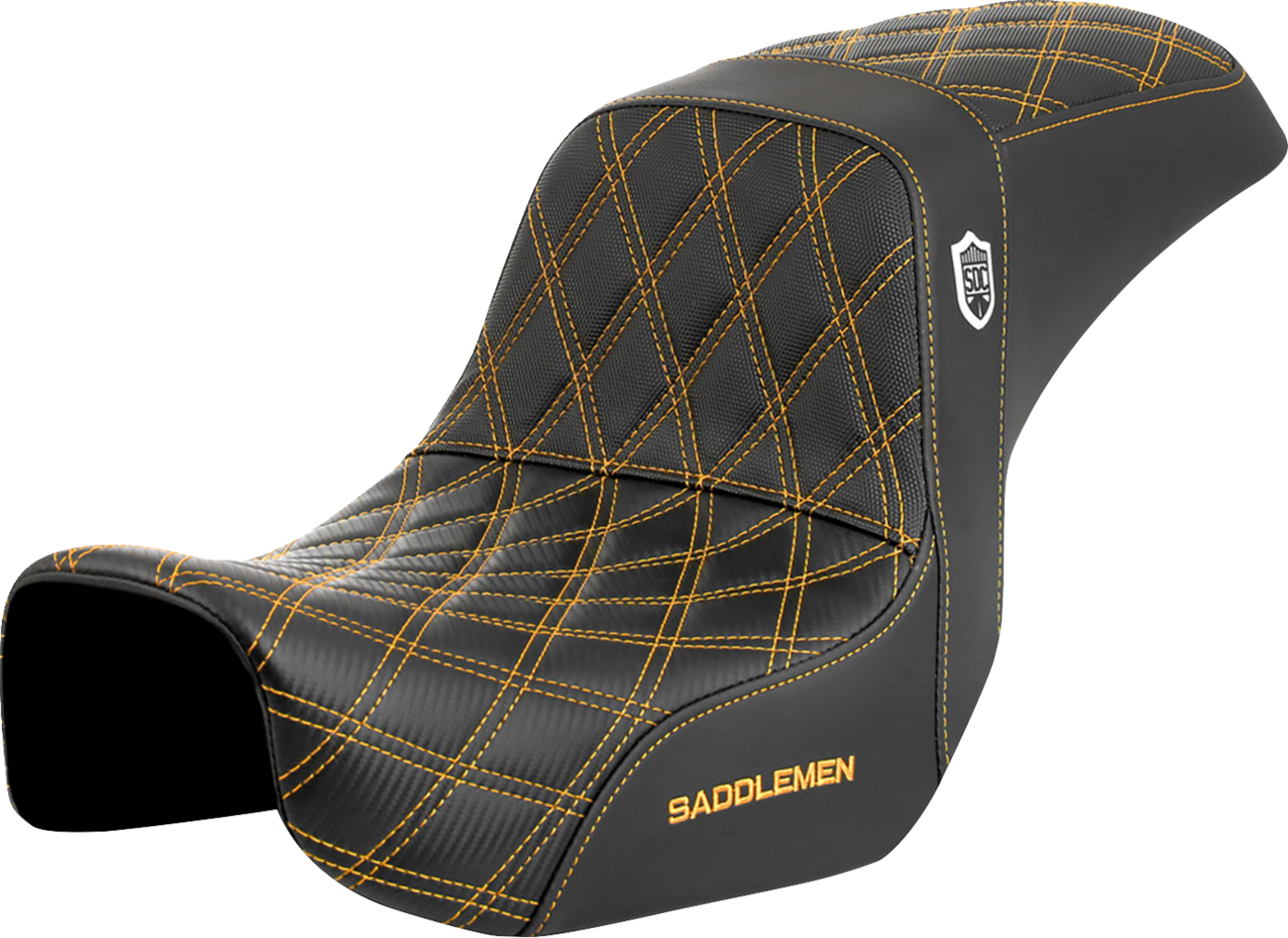 SADDLEMEN Pro Series SDC Performance Seat - Carbon Fiber/Lumbar Gripper - Gold Stitch - Dyna '06-'17