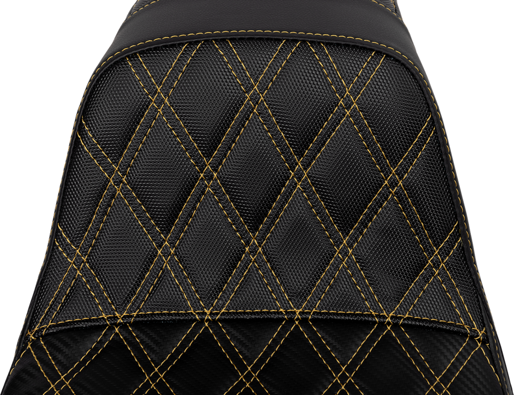 SADDLEMEN Pro Series SDC Performance Seat - Carbon Fiber/Lumbar Gripper - Gold Stitch - Dyna '06-'17