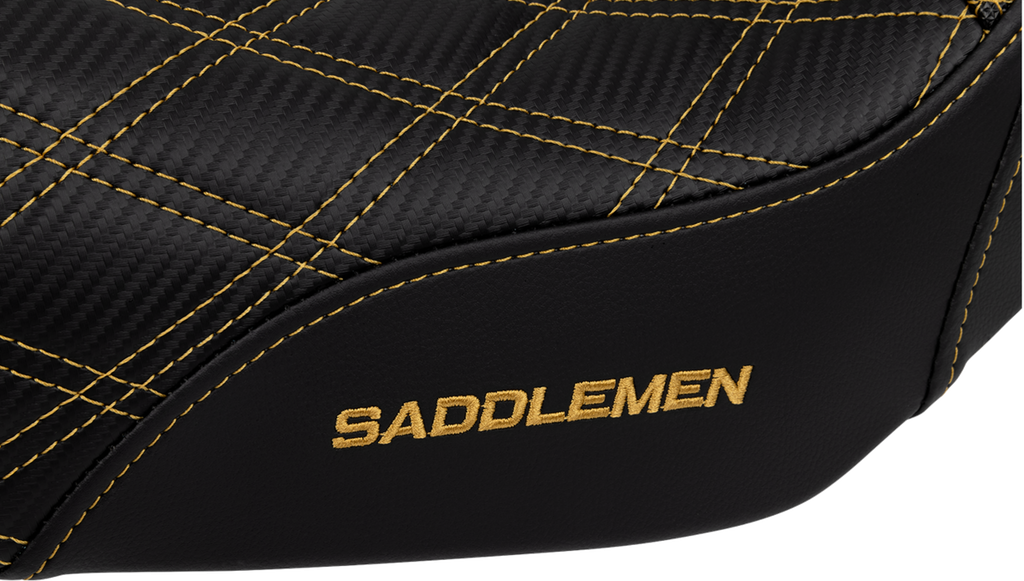 SADDLEMEN Pro Series SDC Performance Seat - Carbon Fiber/Lumbar Gripper - Gold Stitch - Dyna '06-'17