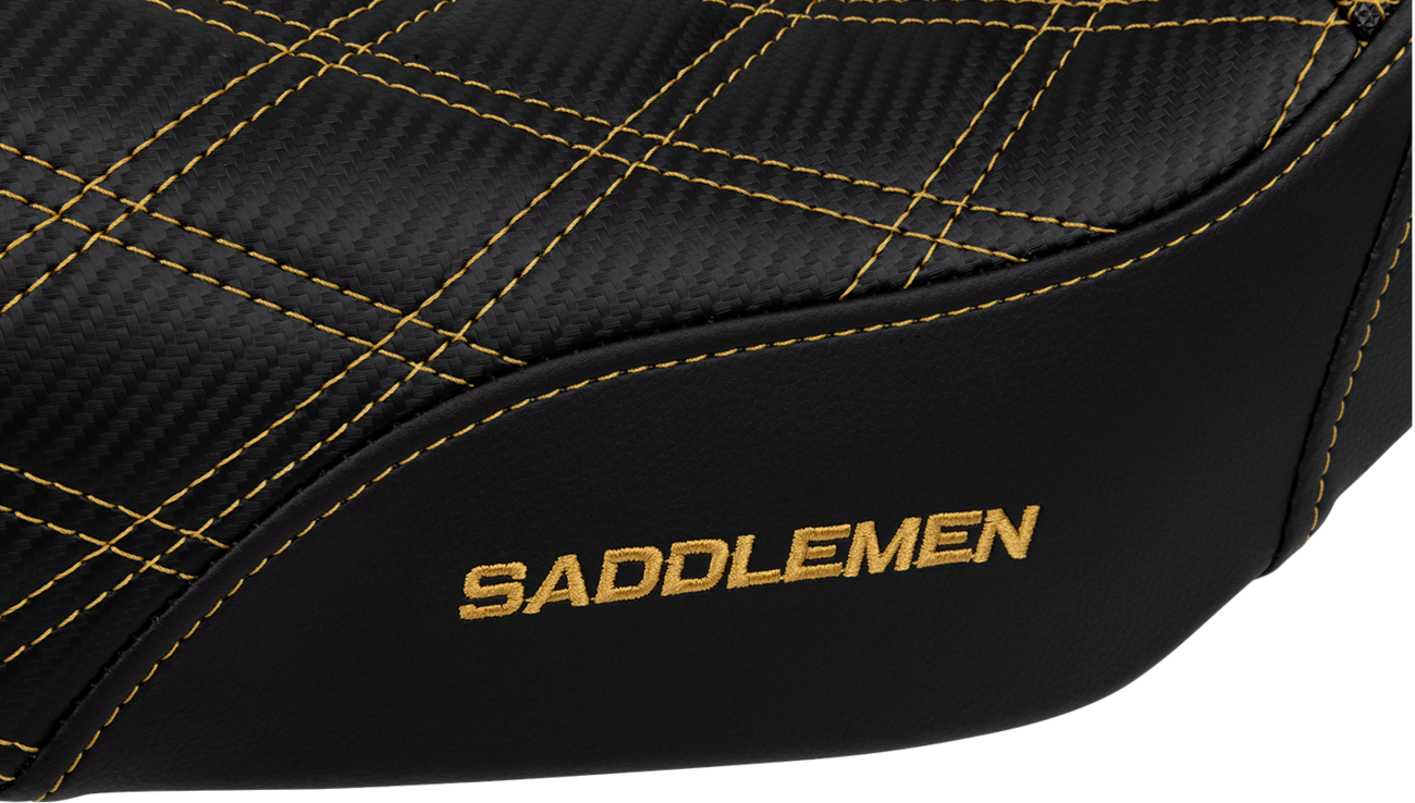 SADDLEMEN Pro Series SDC Performance Seat - Carbon Fiber/Lumbar Gripper - Gold Stitch - Dyna '06-'17