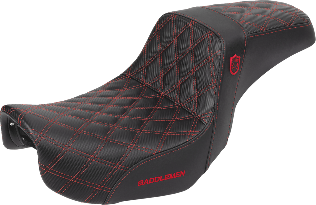 SADDLEMEN Pro Series SDC Performance Seat - Carbon Fiber/Lumbar Gripper - Red Stitch - Dyna '06-'17