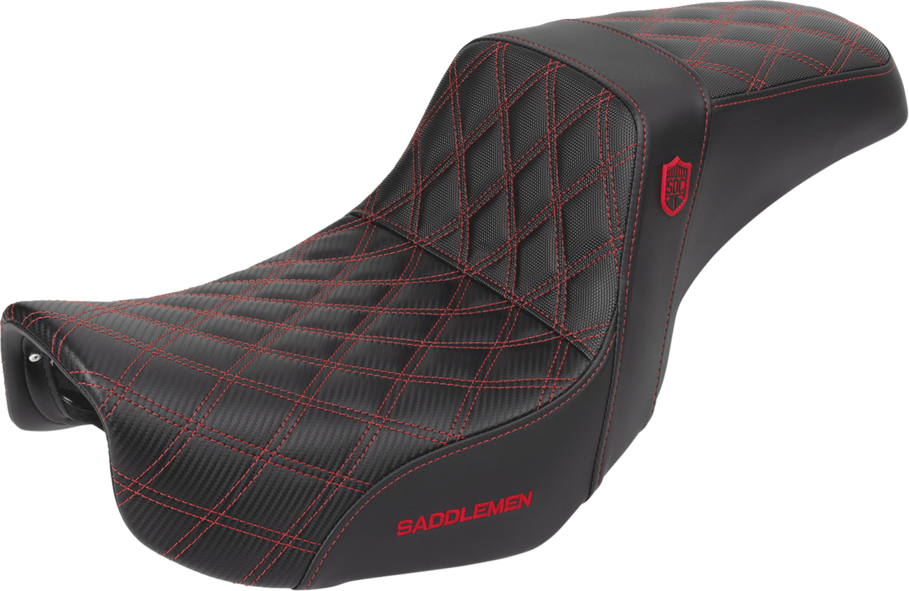 SADDLEMEN Pro Series SDC Performance Seat - Carbon Fiber/Lumbar Gripper - Red Stitch - Dyna '06-'17