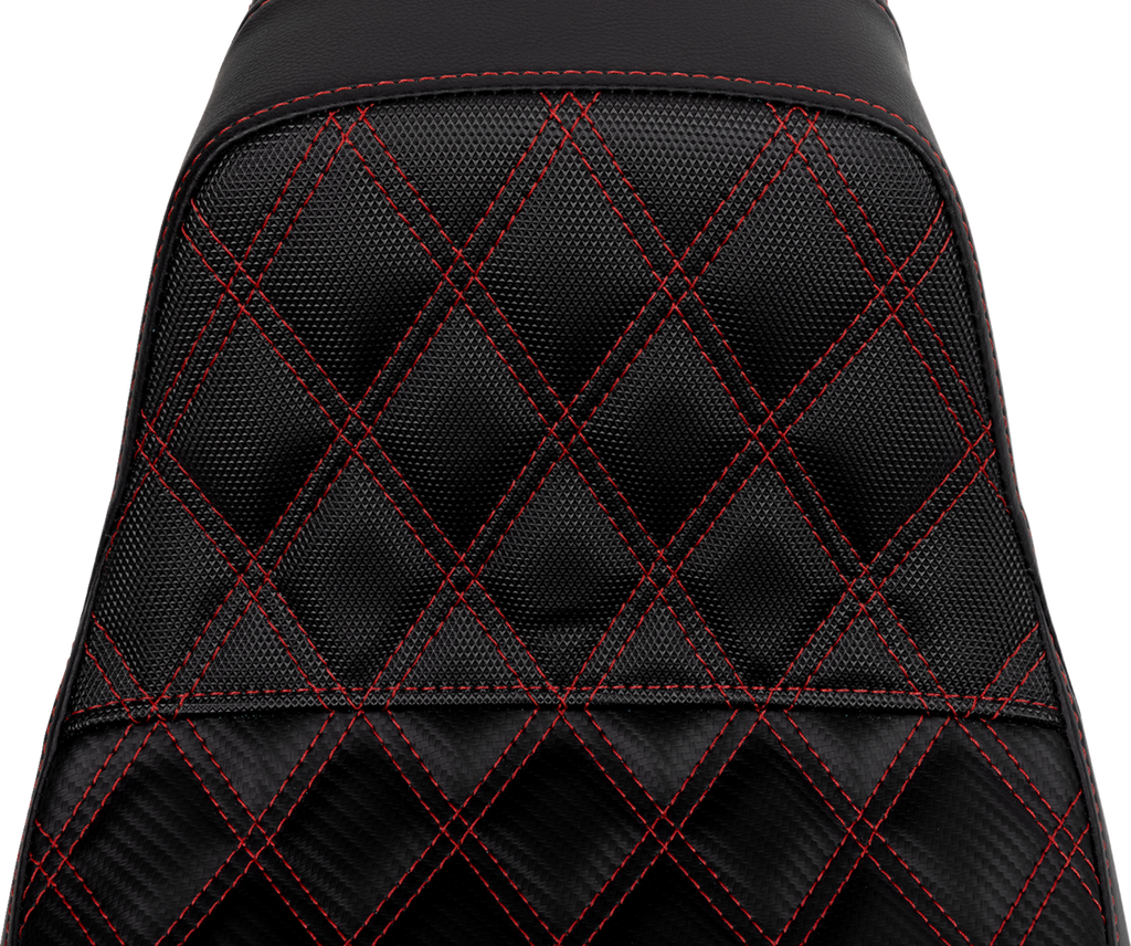 SADDLEMEN Pro Series SDC Performance Seat - Carbon Fiber/Lumbar Gripper - Red Stitch - Dyna '06-'17