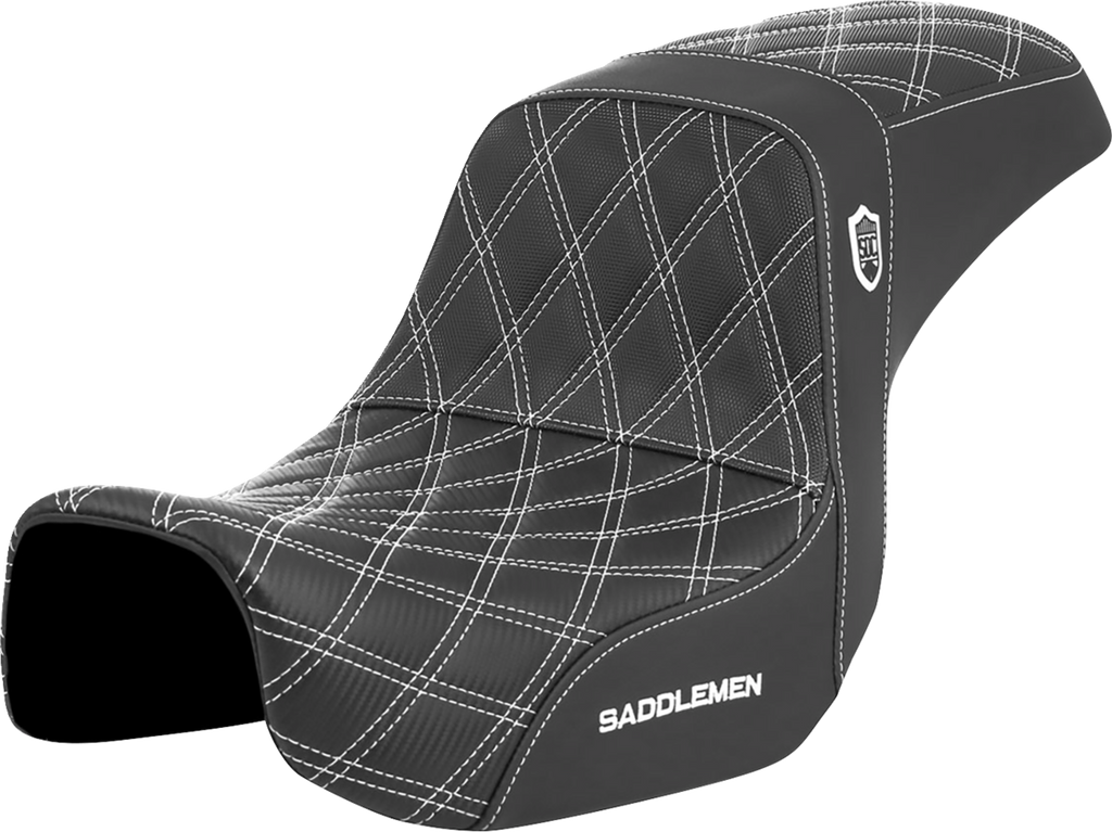 SADDLEMEN Pro Series SDC Performance Seat - Carbon Fiber/Lumbar Gripper - White Stitch - Dyna '06-'17