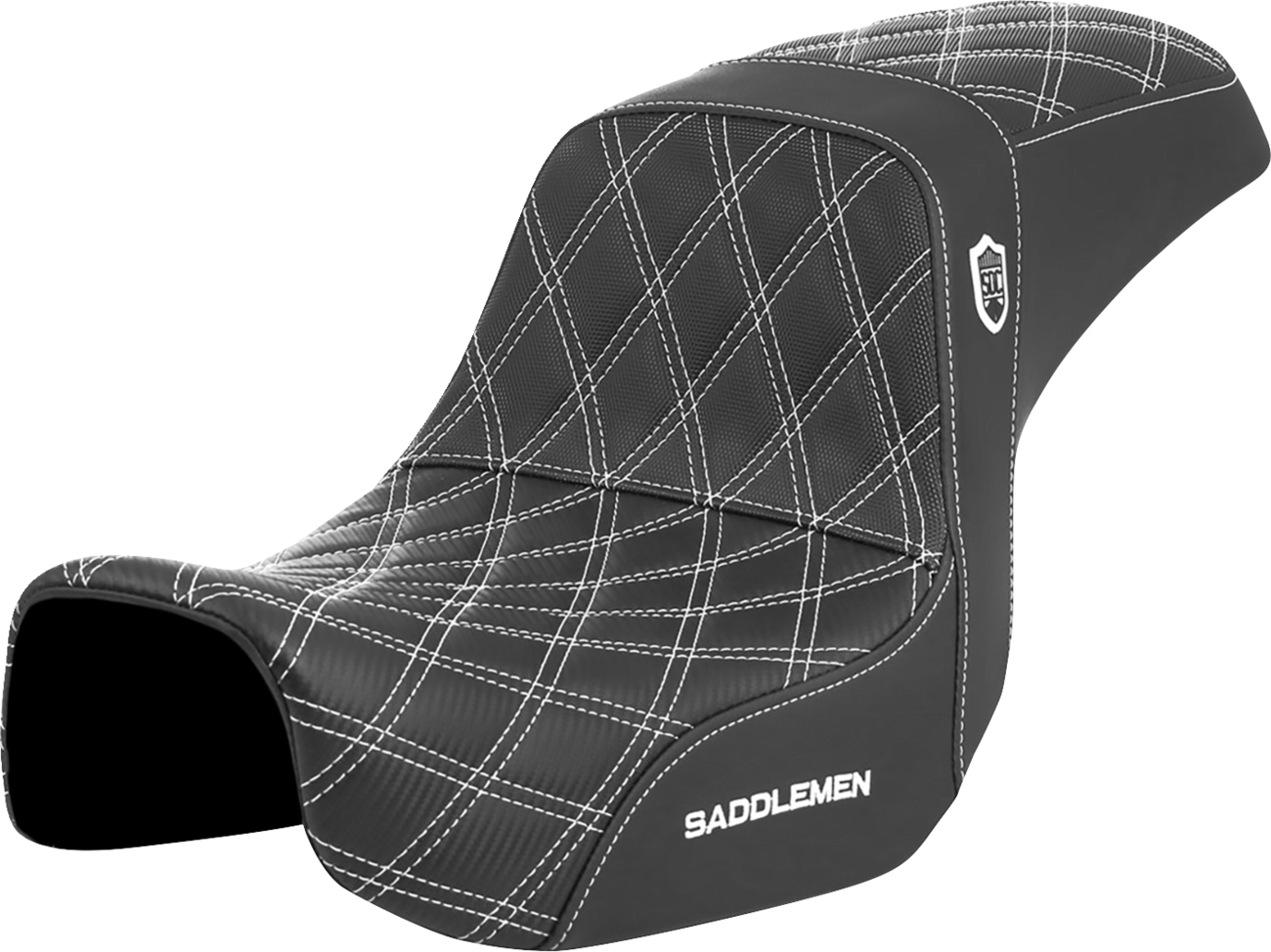 SADDLEMEN Pro Series SDC Performance Seat - Carbon Fiber/Lumbar Gripper - White Stitch - Dyna '06-'17