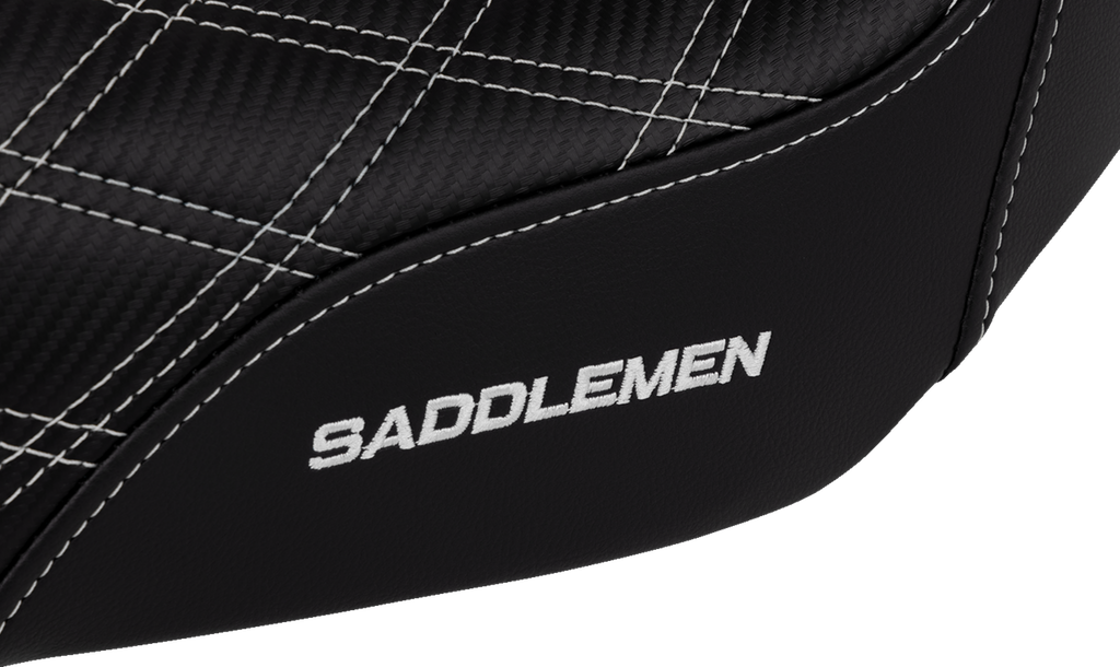 SADDLEMEN Pro Series SDC Performance Seat - Carbon Fiber/Lumbar Gripper - White Stitch - Dyna '06-'17