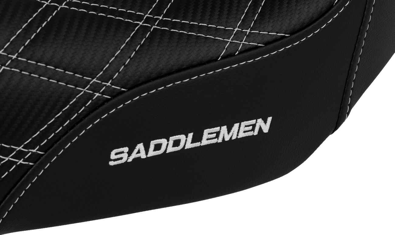 SADDLEMEN Pro Series SDC Performance Seat - Carbon Fiber/Lumbar Gripper - White Stitch - Dyna '06-'17