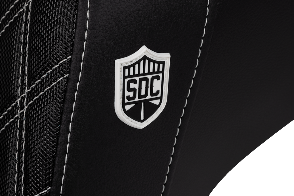 SADDLEMEN Pro Series SDC Performance Seat - Carbon Fiber/Lumbar Gripper - White Stitch - Dyna '06-'17