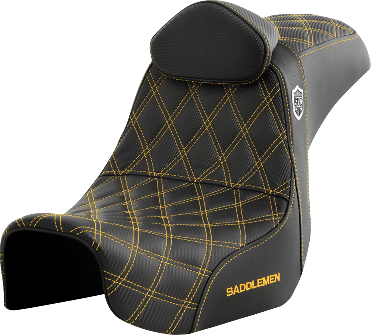 SADDLEMEN Pro Series SDC Performance Seat - w/ Backrest - Gold Stitch - Dyna '06-'17