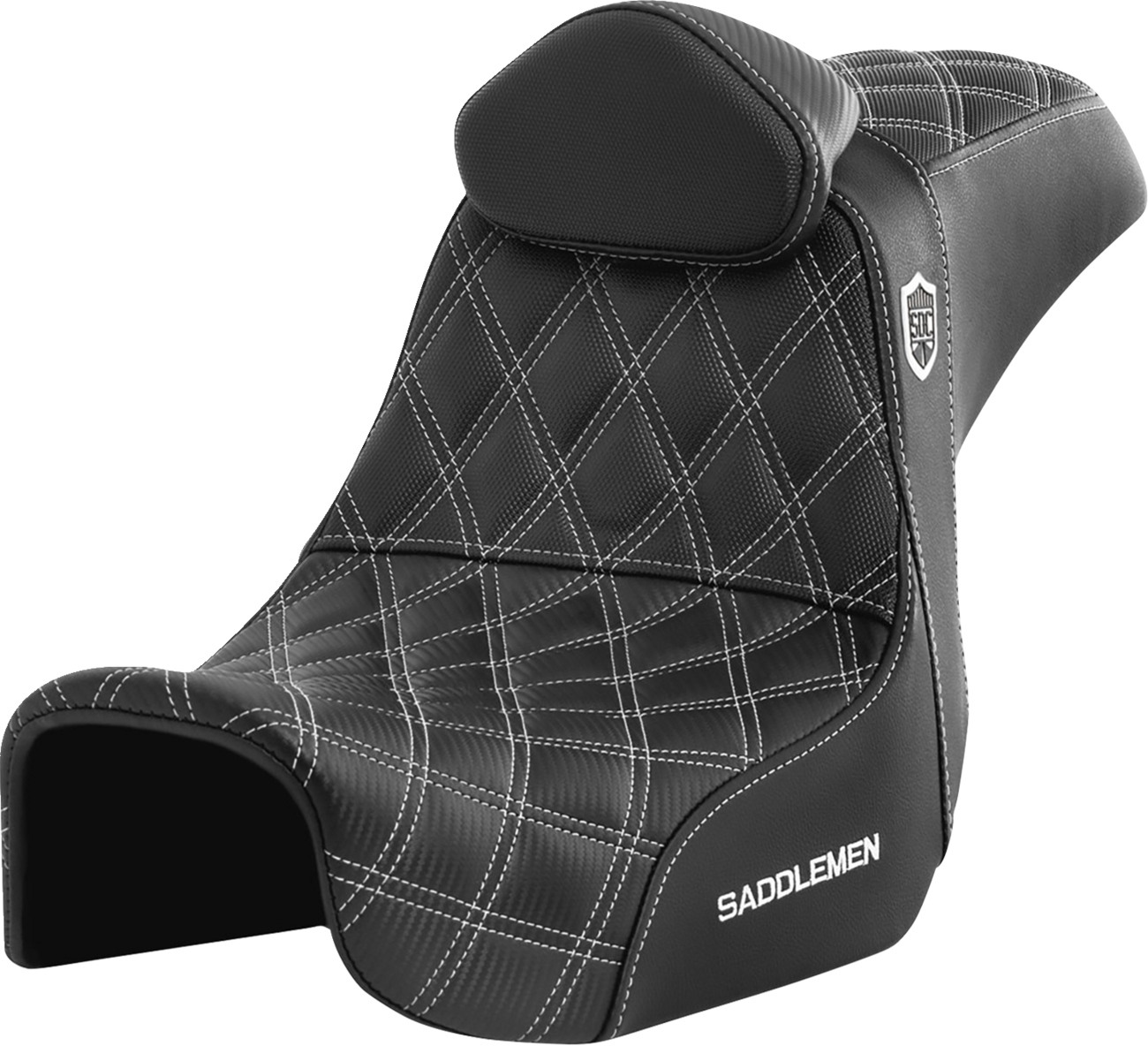 SADDLEMEN Pro Series SDC Performance Seat - w/ Backrest - White Stitch - Dyna '06-'17