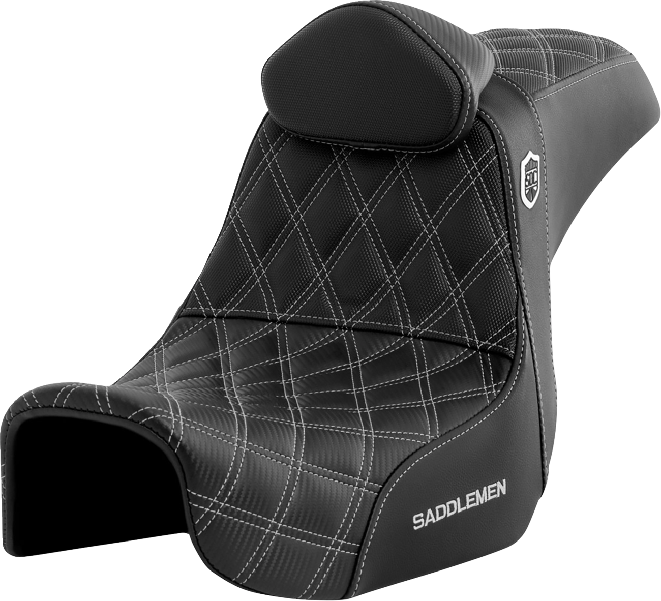 SADDLEMEN Pro Series SDC Performance Seat - w/ Backrest - Silver Stitch - Dyna '06-'17