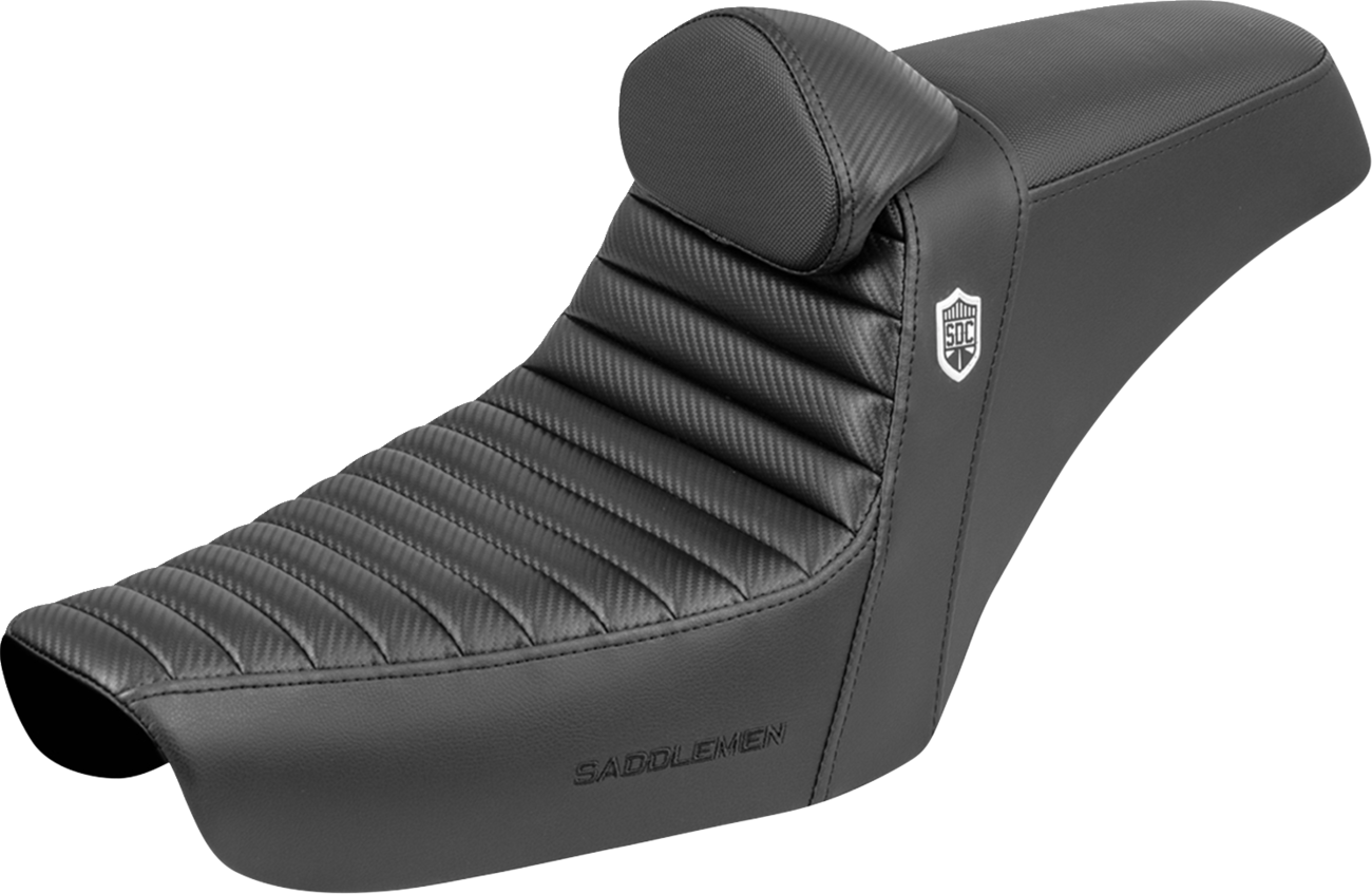 SADDLEMEN Step-Up Seat - Gripper - Tuck-n-Roll - Black - with Backrest - FXD '96-'03