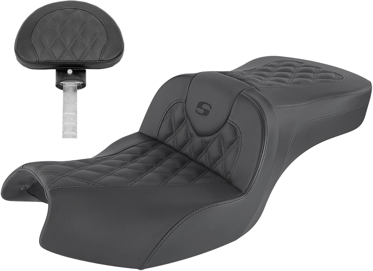 SADDLEMEN Roadsofa™ Seat - With Backrest - Full Lattice Stitch - Black - Indian