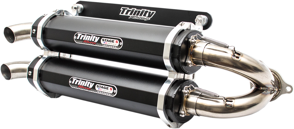TRINITY RACING Stage 5 Slip-On Dual Muffler - Black - RZR XP Turbo