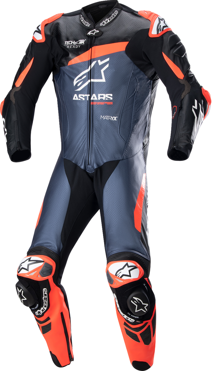 GP Plus v4 Leather Suit - Black/Red Fluo/Dark Blue - US 40 / EU 50 (1)