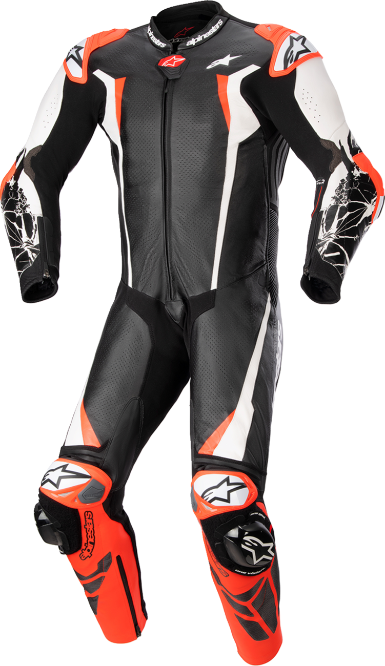 Alpinestars Racing Absolute v2 1-Piece Leather Suit - Black/White/Red Fluo