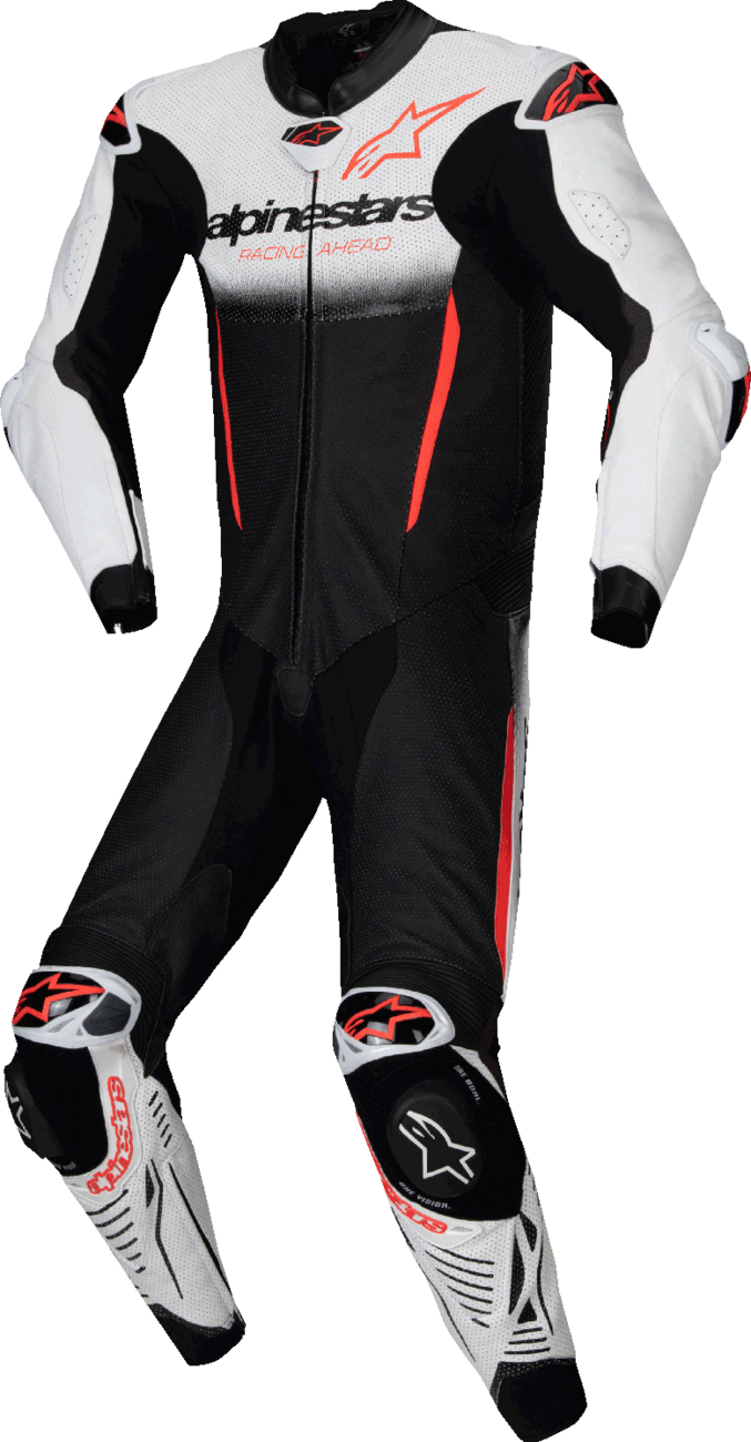 Alpinestars GP-R7 1-PC Leather Suit - White/Black/Red Fluo