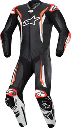 Alpinestars GP Tech v5 1-Piece Leather Suit - Black/White/Red Fluo