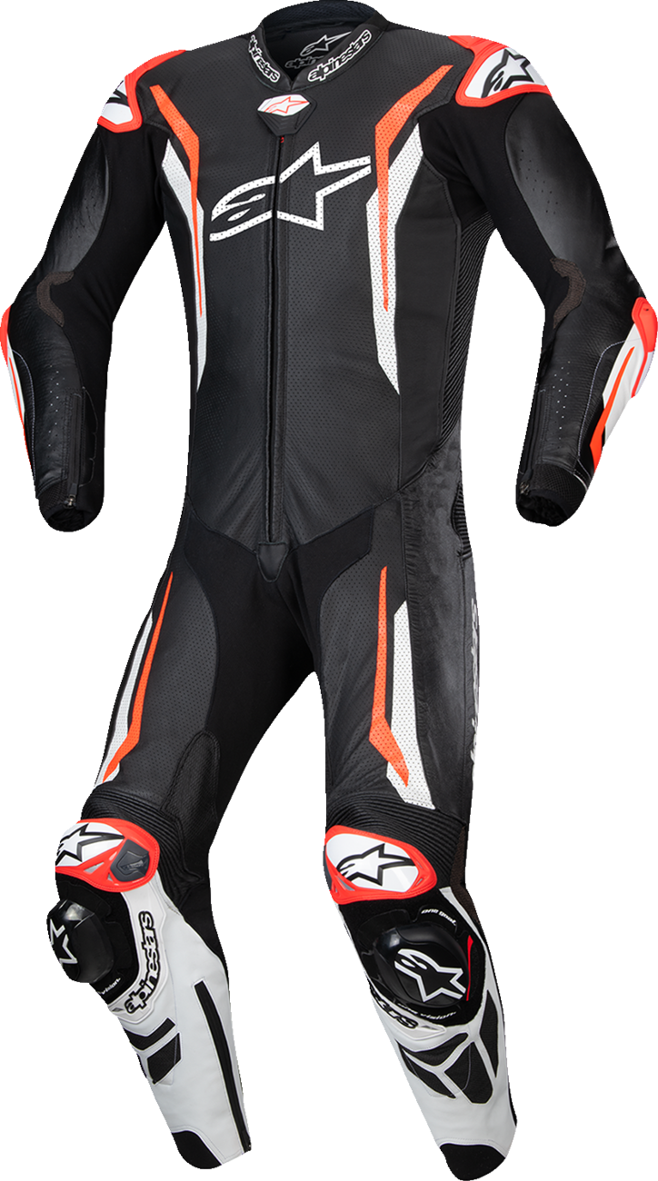 Alpinestars GP Tech v5 1-Piece Leather Suit - Black/White/Red Fluo