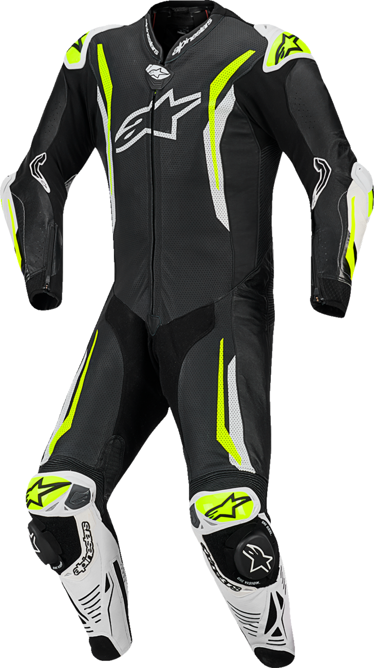 Alpinestars GP Tech v5 1-Piece Leather Suit - Black/White/Yellow Fluo