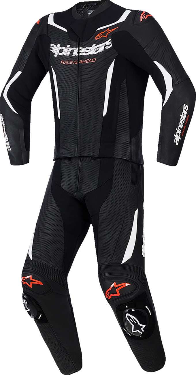 Alpinestars GP Force v2 2-Piece Leather Suit - Black/White/Red Fluo