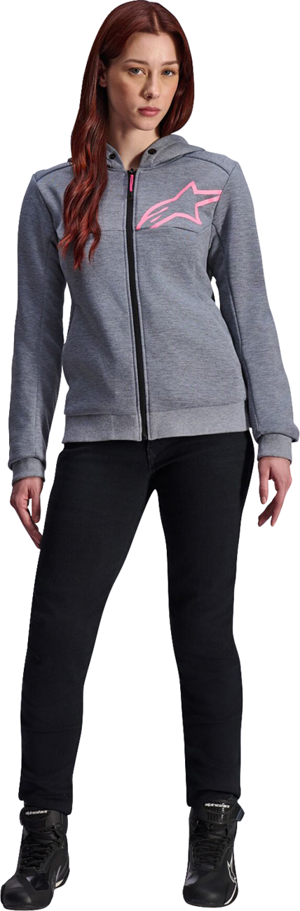 ALPINESTARS Stella Chrome v2 Sport Hoodie - Heather Gray/Fluo Pink - Small