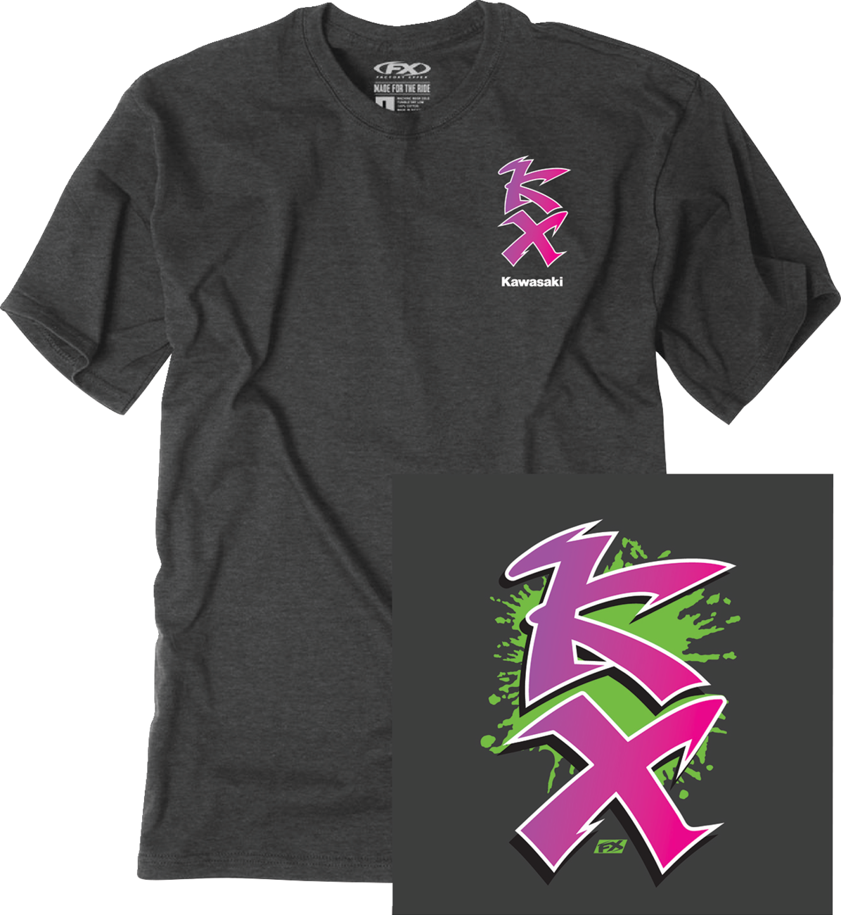 Factory Effex Tee Kawasaki Retro Kx Hthr - Chrome