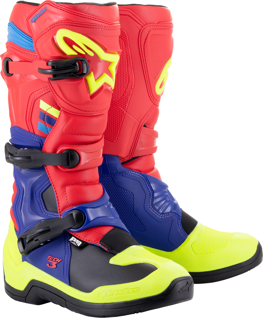 Alpinestars Tech 3 Boots - Red/Blue/Yellow Fluorescent