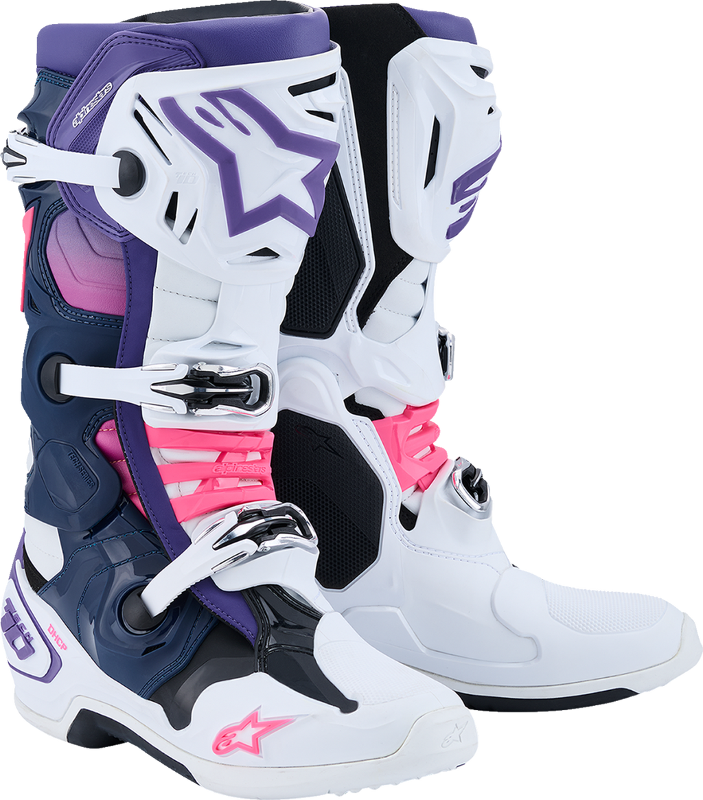 Alpinestars Tech 10 Boots - White/Violet/Navy/Pink Fluorescent