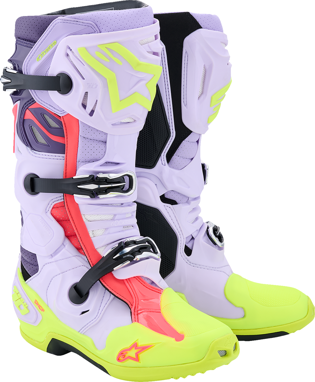 Alpinestars Tech 10 Supervented Boots - Purple/Fluorescent Yellow/Diva Pink