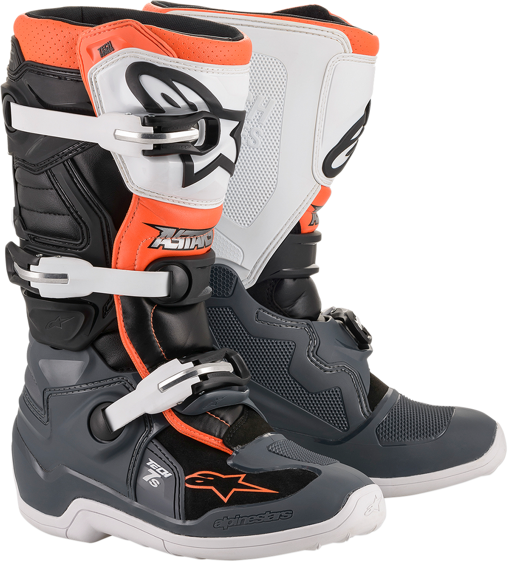 Alpinestars Youth Tech 7S Boot - Black/Gray/White/Orange Fluorescent