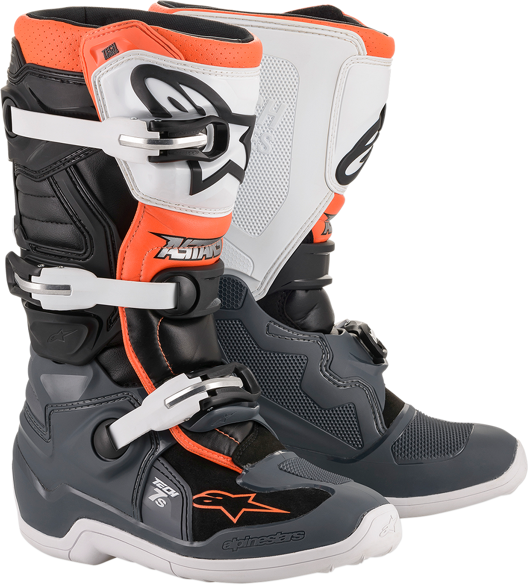 Alpinestars Youth Tech 7S Boot - Black/Gray/White/Orange Fluorescent