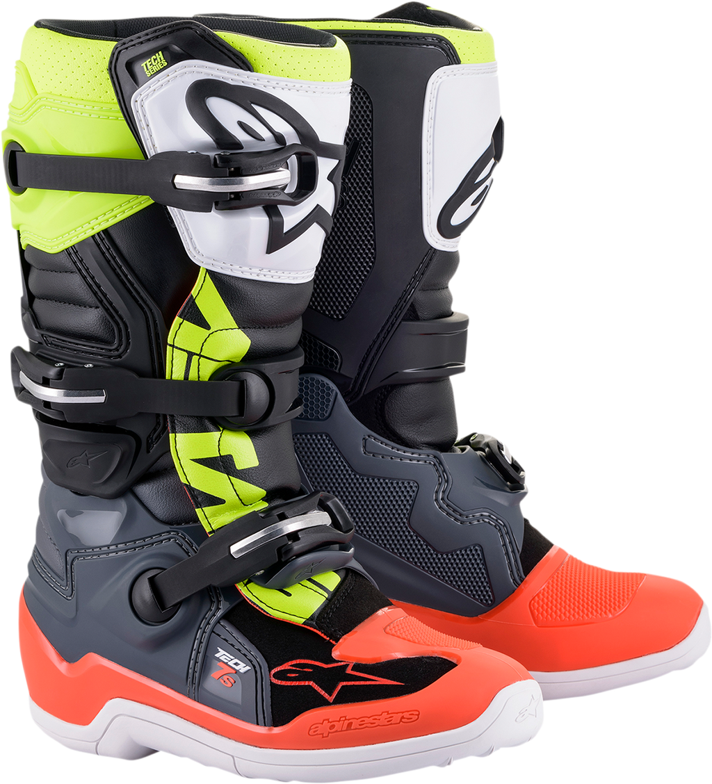 Youth Tech 7S Boots - Black/Gray/Red/White/Yellow - US 2 / EU 34 (1)