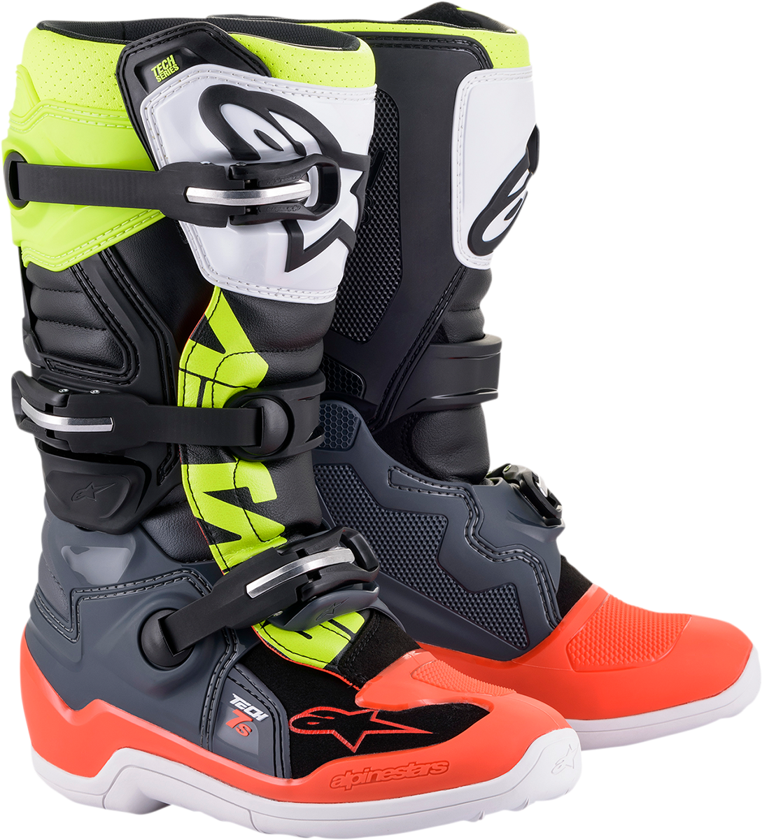 Alpinestars Youth Tech 7S Boots - Black/Gray/Red/White/Yellow