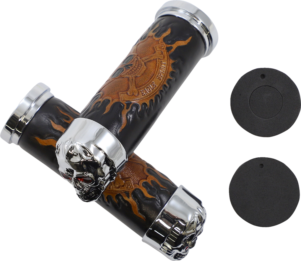 Drag Specialties Chr Skull W/red Eyes Grips