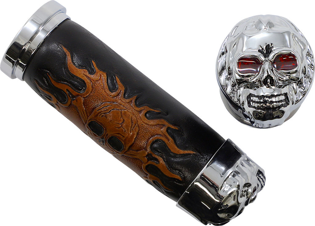 Drag Specialties Chr Skull W/red Eyes Grips