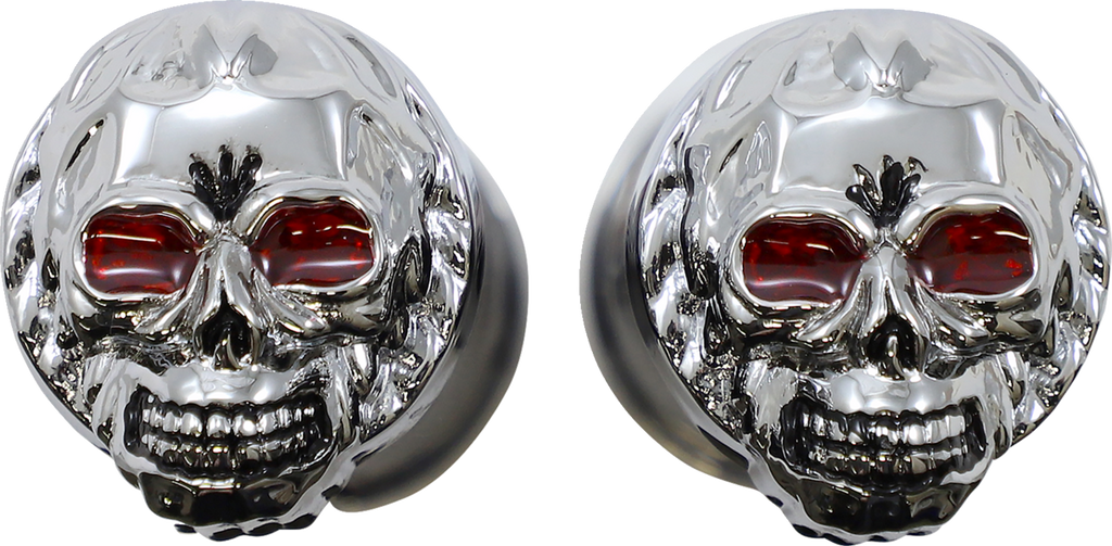 Drag Specialties Chr Skull W/red Eyes Grips