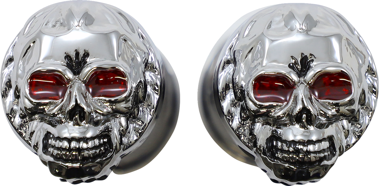 Drag Specialties Chr Skull W/red Eyes Grips