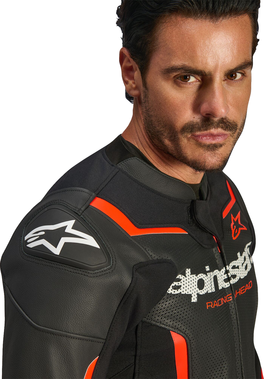 Alpinestars GP Force v2 Airflow Leather Jacket - Black/Red Fluo