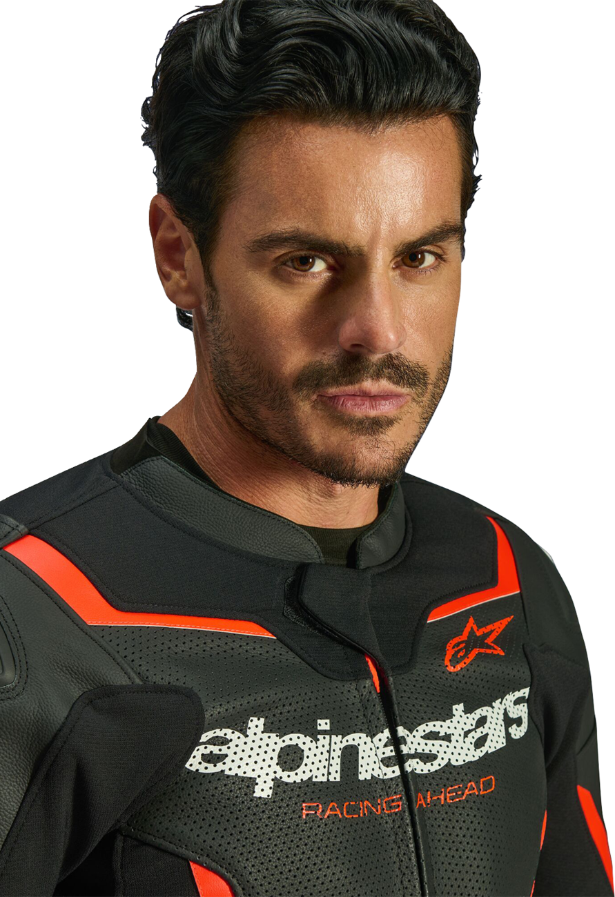 Alpinestars GP Force v2 Airflow Leather Jacket - Black/Red Fluo