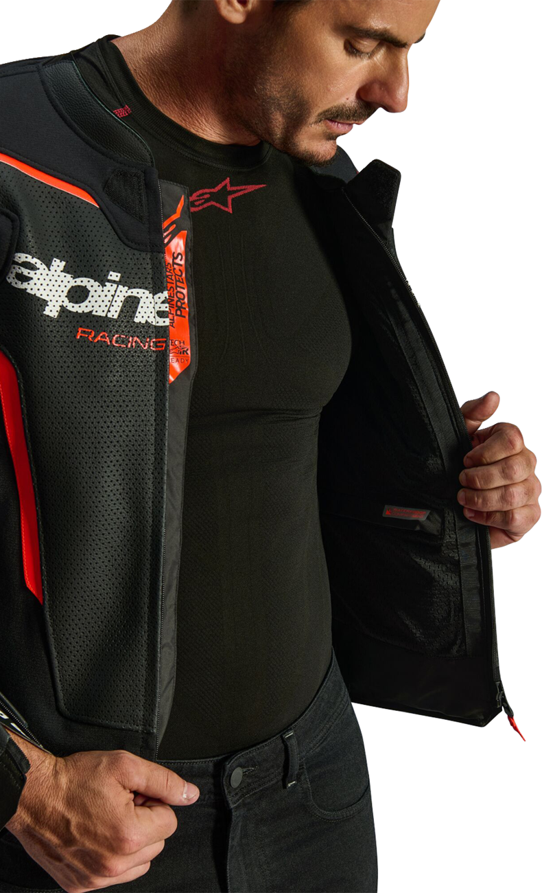 Alpinestars GP Force v2 Airflow Leather Jacket - Black/Red Fluo