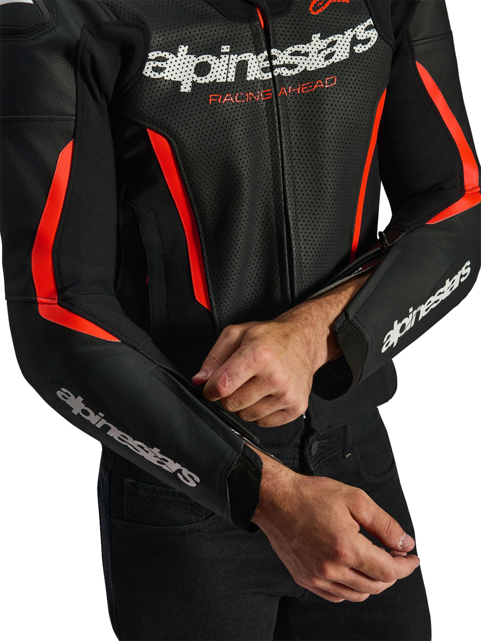 Alpinestars GP Force v2 Airflow Leather Jacket - Black/Red Fluo