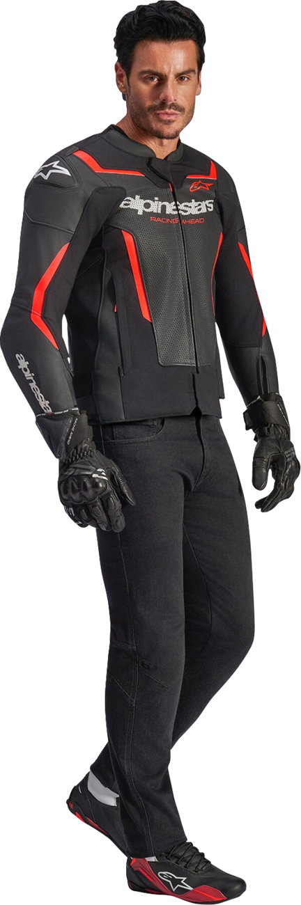 Alpinestars GP Force v2 Airflow Leather Jacket - Black/Red Fluo