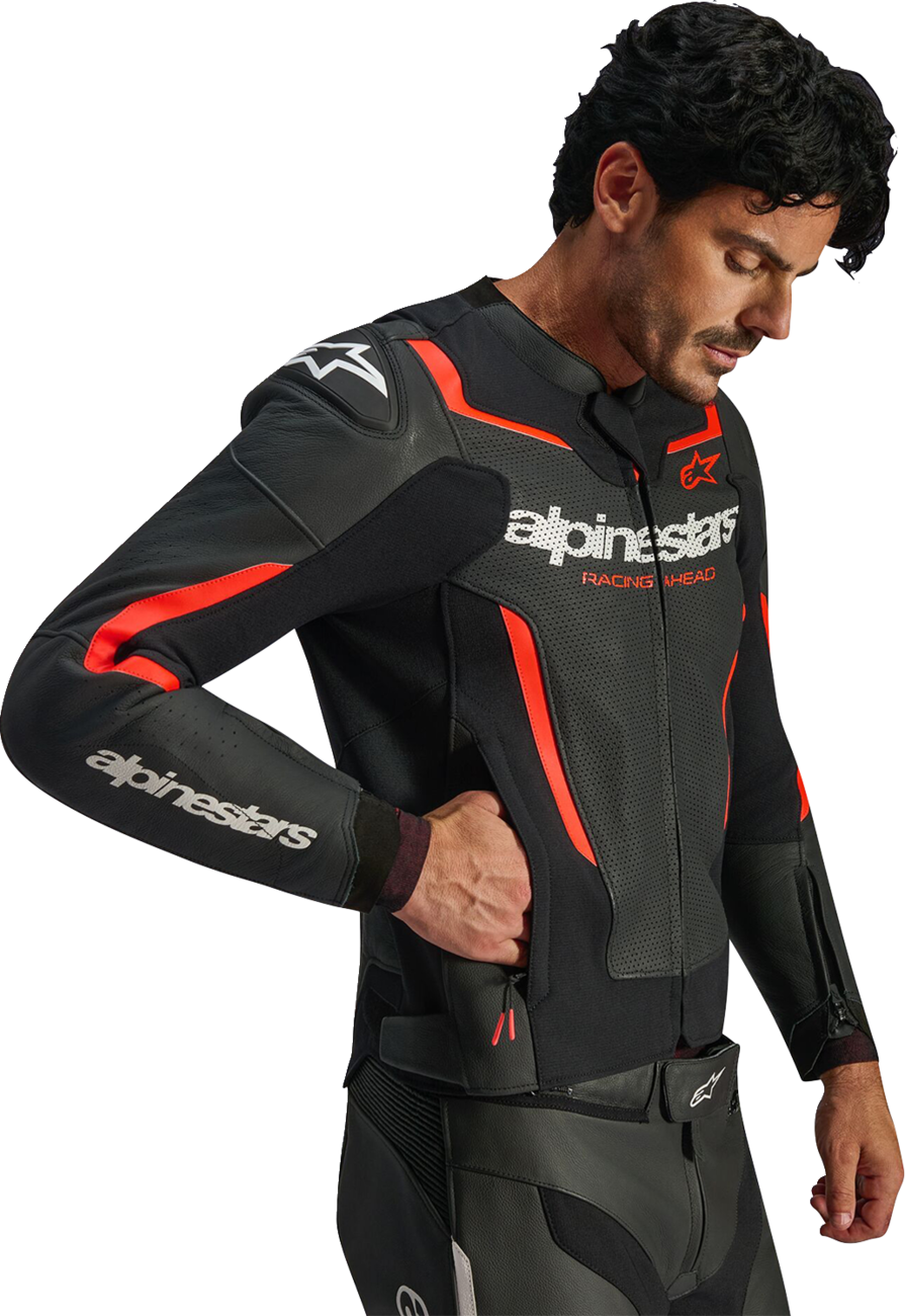 Alpinestars GP Force v2 Airflow Leather Jacket - Black/Red Fluo