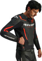 Alpinestars GP Force v2 Airflow Leather Jacket - Black/Red Fluo