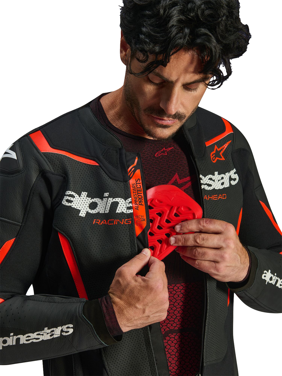 Alpinestars GP Force v2 Airflow Leather Jacket - Black/Red Fluo